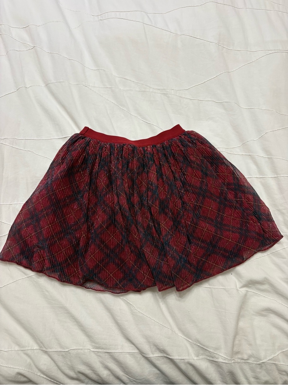 Child Red Plaid Pleated Mini Skirt